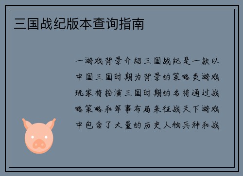 三国战纪版本查询指南